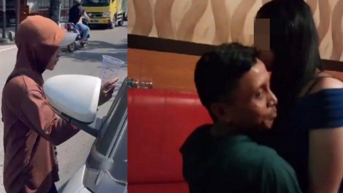 Tangkapan layar video viral pengemis di Pati mangku purel neng karaokean gunakan uang hasil minta-minta.