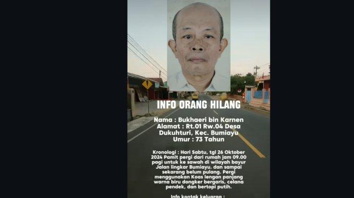 Kakek bernama Bukhaeri (73) warga RT 001 RW 004, Desa Dukuhturi, Kecamatan Bumiayu diduga tersesat di ladang di Dukuh Bayur, Desa Dukuhturi.