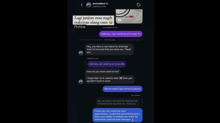 Tangkapan layar percakapan Kevin Diks Bakarbessy dengan seniman Indonesia.