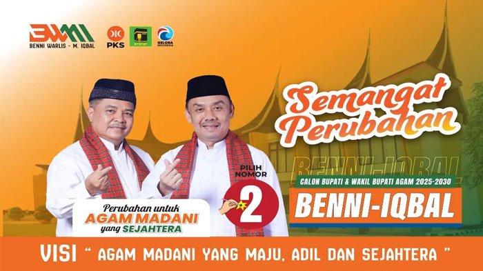 PILKADA AGAM - Benni Warlis dan Muhammad Iqbal menjadi pasangan Bupati dan Wakil Bupati terpilih Agam Sumatera Barat.