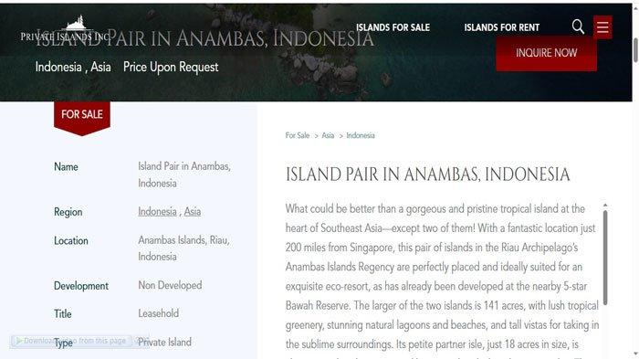 PENJUALAN PULAU - Pulau di Anambas yang diposting untuk dijual di situs online https://www.privateislandsonline.com/asia/indonesia/island-pair-in-anambas-indonesia
