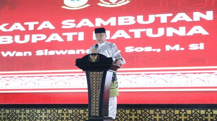 Bupati Natuna, Wan Siswandi memberikan sambutan pada pembukaan MTQ ke XI tingkat Kabupaten Natuna di Masjid Agung Natuna, Kecamatan Bunguran Timur, Minggu (21/4/2024).