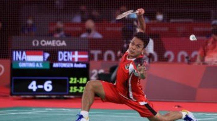 Foto Ilustrasi - Athony Ginting saat mewakili bulu tangkis Indonesia di Olimpiade Tokyo 2020.