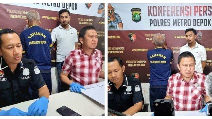 N (70) pelaku asusila di Depok saat mengenakan baju tahanan warna biru.