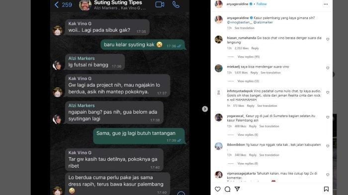 Anya Geraldine bagikan screenshoot chattingannya bersama Vino G Bastian, Rabu (12/7/2023).