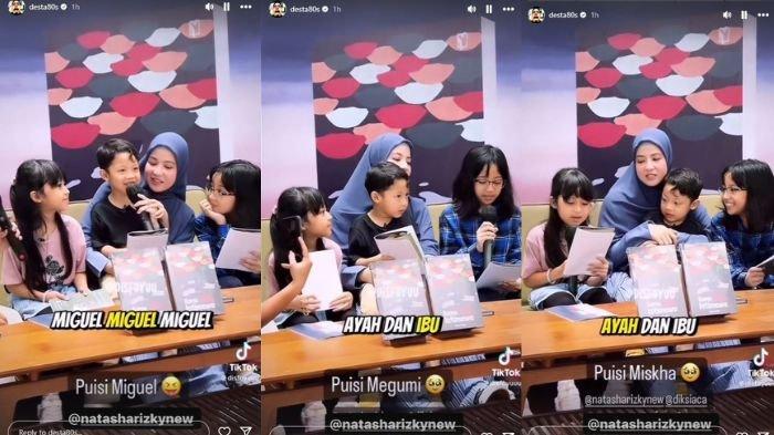 Kolase unggahan Desta tandai Natasha Rizky bagikan video Trio Strong baca puisi untuk ayah ibu, sebagaimana dilansir dari Instagram desta80s, Senin (29/1/2024).