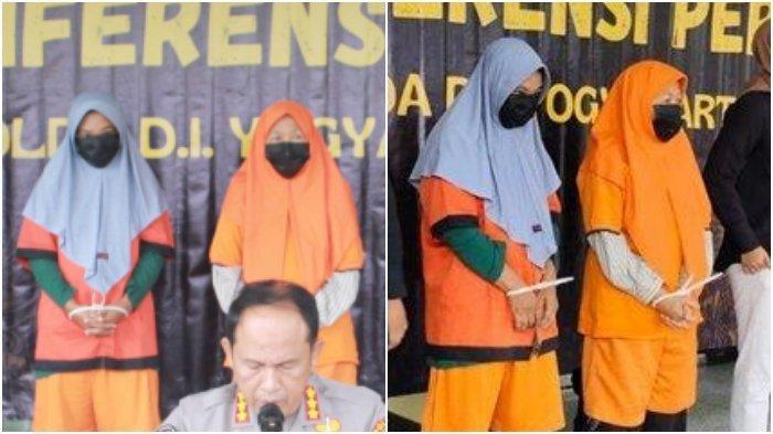 Dua tersangka Tindak Pidana Perdagangan Orang (TPPO) dihadirkan saat jumpa pers di Mapolda DIY, Kamis (12/12/2024).