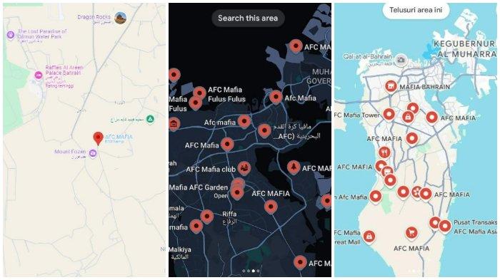 Fenomena AFC Mafia Football di Google Maps kota-kota di Bahrain.