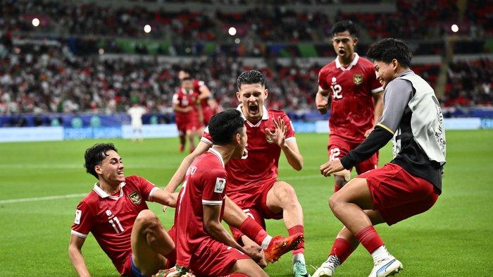 Gelandang Timnas Indonesia, Marselino Ferdinan saat melakukan selebrasi usai mencetak gol ke gawang Irak di laga perdana Grup D Piala Asia 2023, Senin (15/1/2024).