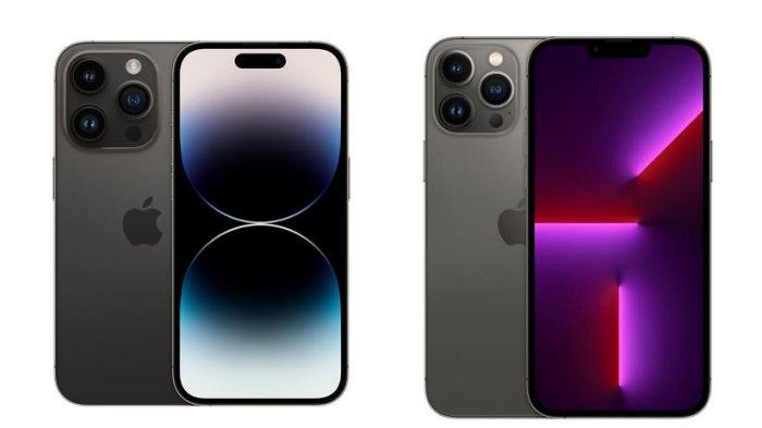 Ilustrasi iPhone 13 Pro Max dan iPhone 14 Pro Max.
