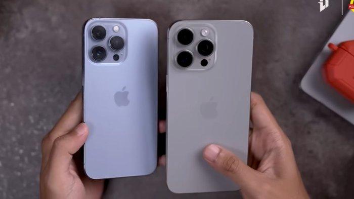 Ilustrasi iPhone 13 Pro Max dan iPhone 15 Pro Max.