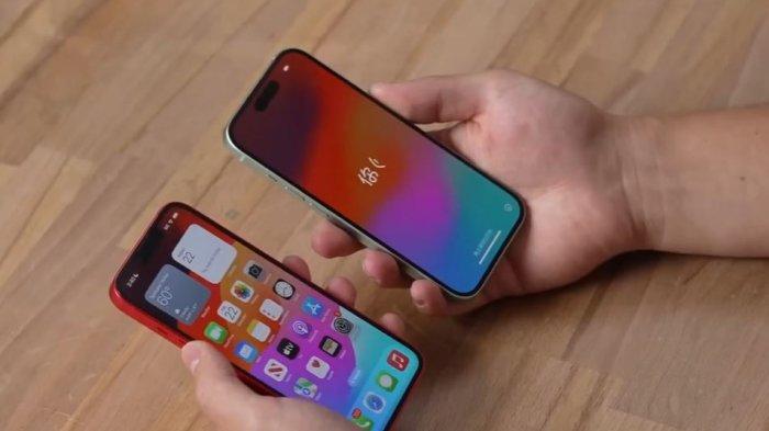 Ilustrasi iPhone 14 dan iPhone 15 dari bagian layar.