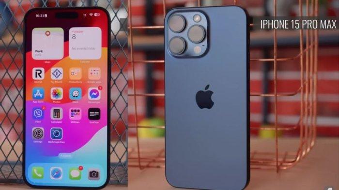 Ilustrasi iPhone 15 Pro Max tampak bagian depan dan belakang.