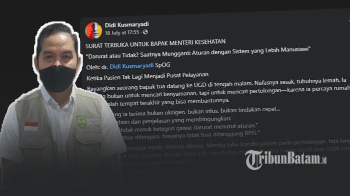 SURAT TERBUKA - Kepala Dinas Kesehatan Kota Batam dr Didi Kusmaryadi SPOG membuat surat terbuka kepada Menteri Kesehatan terkait penanganan pasien BPJS
