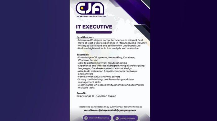 Lowongan IT Executive di PT Ekspressindo Jaya Agung