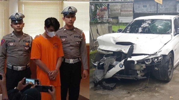 MAHASISWA UGM DITABRAK - Pelaku penabrak mahasiswa UGM Argo Ericko, Christiano Tarigan, di Polresta Sleman, Rabu (28/5/2025) (kiri). Penampakan mobil BMW yang dikemudikan Christiano setelah menabrak Argo di kawasan Ngaglik, Sleman (kanan). Ternyata, pelat nomor BMW milik Christiano sempat diganti setelah diamankan di Polsek Ngaglik. Polisi mengungkap bahwa Christiano tidak ada upaya mengerem sehingga berujung menabrak Argo Ericko hingga tewas di Sleman.