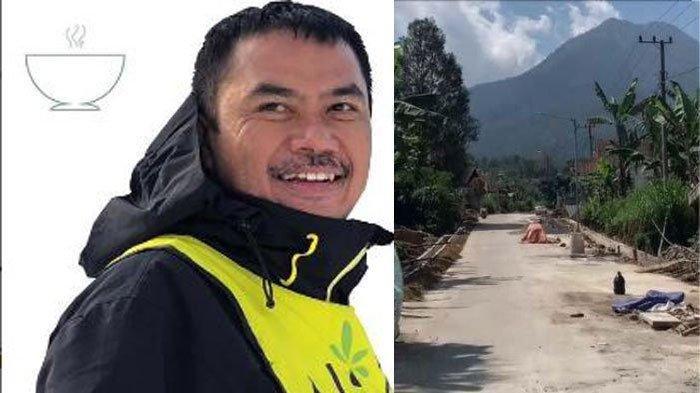 PENGUSAHA BAKSO - Kolase foto pengusaha bakso di Batam, Suwadi atau yang dikenal dengan Sam Ferry, owner Bakso Gunung dengan jalan di Dusun Segelan Sidomulyo, Desa Balesari, Ngajum, Kabupaten Malang, Provinsi Jawa Timur (Jatim) yang mulus. Kondisi jalan yang berubah total ini viral di medsos setelah warga gotong royong memperbaiki jalan ini dengan uang pribadi pengusaha bakso di Batam itu.