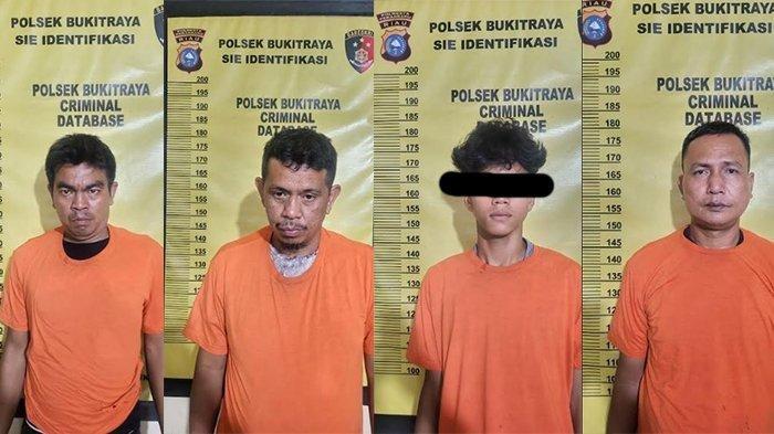 PELAKU PENGANIAYAAN - Para terduga pelaku penganiayaan yang ditangkap Tim Mapolsek Bukit Raya, Minggu (20/4/2025) di Pekanbaru.