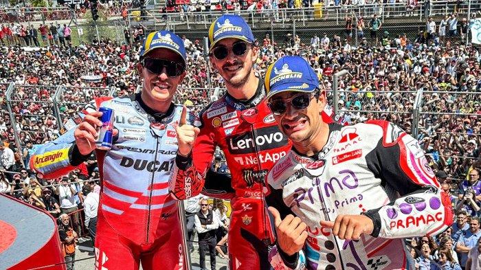 Pebalap Gresini Marc Marquez berhasil raih podium 3 meski start dari urutan ke -14 di MotoGP Catalunya 2024, Minggu (26/5/2024). Podium 1 diraih Francesco Bagnaia dan Jorge Martin di podium 2.