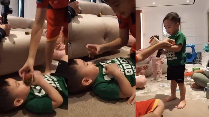 Kolase Rafathar yang jahili Rayyanza dengan rambutan, sebagaimana diunggah di Instagram rans.entertainment, Kamis (18/1/2024).
