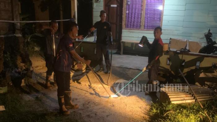KOBRA DI LINGGA - Ular kobra nyaris masuk  rumah warga Jalan Pertanian, Sungai Lumpur, di Dabo Singkep, Kabupaten Lingga, Provinsi Kepulauan Riau, dievakuasi Damkar, Jumat (18/7/2025).