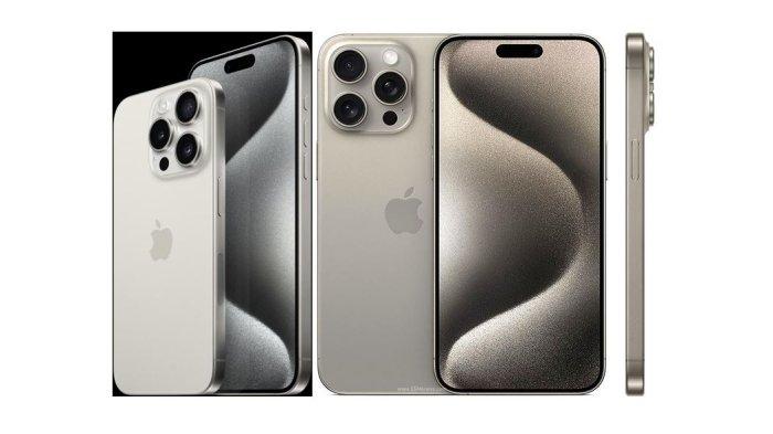 HARGA IPHONE TERBARU- Kolase iPhone 15 Pro dengan warna Natural Titanium dan White Titanium dilansir dari Tokopedia, Selasa (1/5/2025).  Berikut