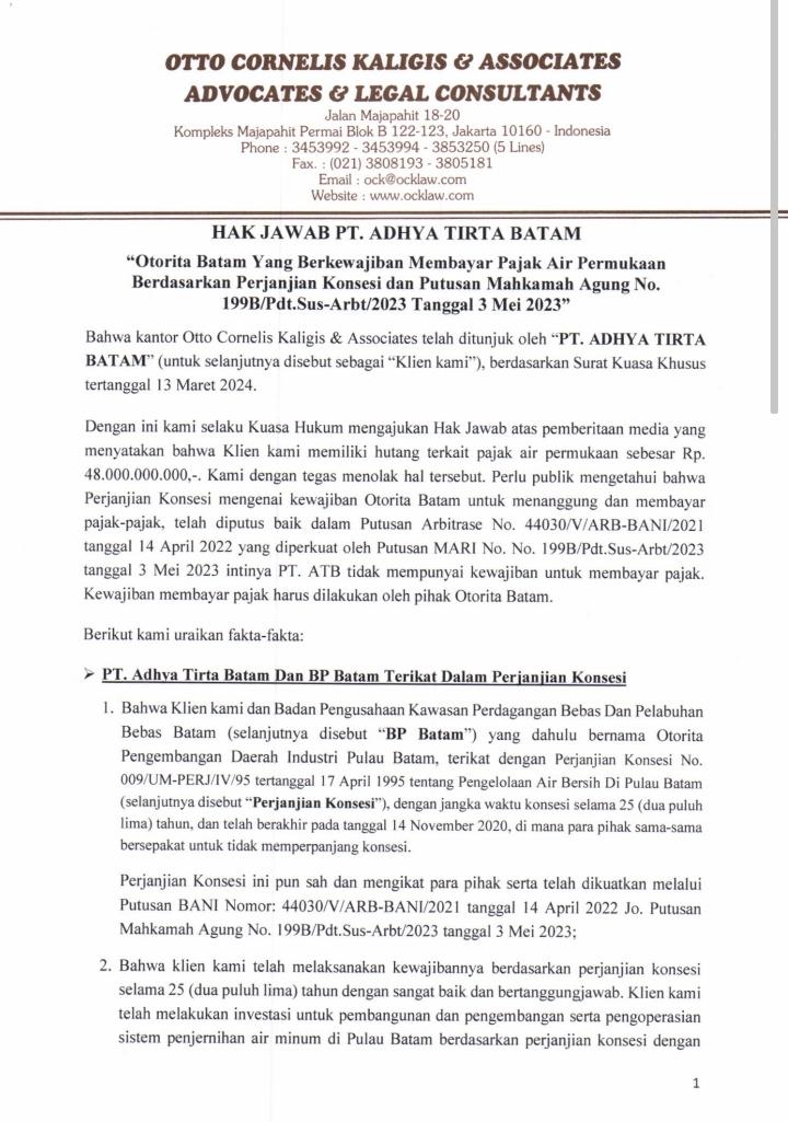 Keterangan kuasa hukum PT ATB