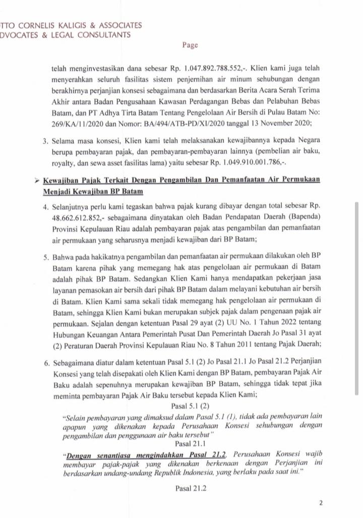 Keterangan kuasa hukum PT ATB