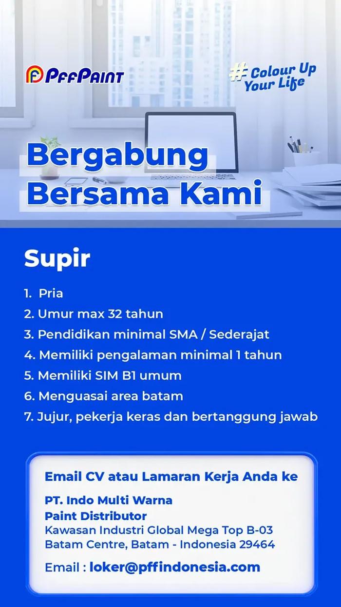 Lowongan Kerja Batam - PT PFF Paint membuka lowongan untuk posisi sopir