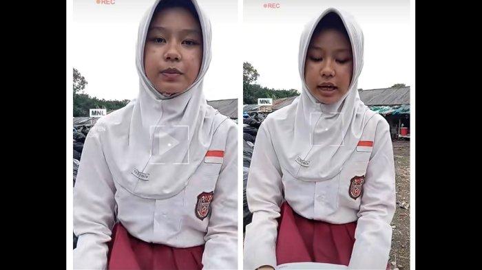 DIDUGA TOLAK SEKOLAH - Kolasi tangkapan layar dari unggahan video sosial media (Sosmed) tik tok dengan akun @mandra_putra17 memperlihatkan seorang anak perempuan yang mengaku berasal dari Bantargebang, Kota Bekasi bernama Keimita Ayuni Putri Aiman curhat tidak diterima di SMP Negeri usai lulus dari SD.
