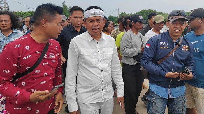 Dedi Mulyadi saat meninjau lokasi pagar bambu di Desa Segarajaya, Kecamatan Tarumajaya, Kabupaten Bekasi pada  Jumat, 24 Januari 2025.