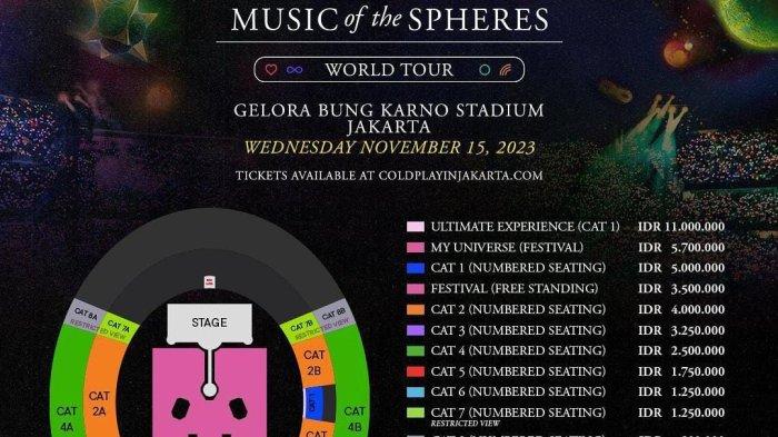 Harga tiket konser Coldplay di Stadion Utama Gelora Bung Karno akan dijual mulai Rp 800.000 hingga Rp 11 juta.