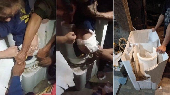 MASUK MESIN PENGERING - Kolase tangkap layar tayangan video yang memperlihatkan seorang anak terjepit masuk ke dalam pengering mesin cuci dan viral di media sosial pada Minggu (24/2/2025). Damkar lakukan evakuasi.