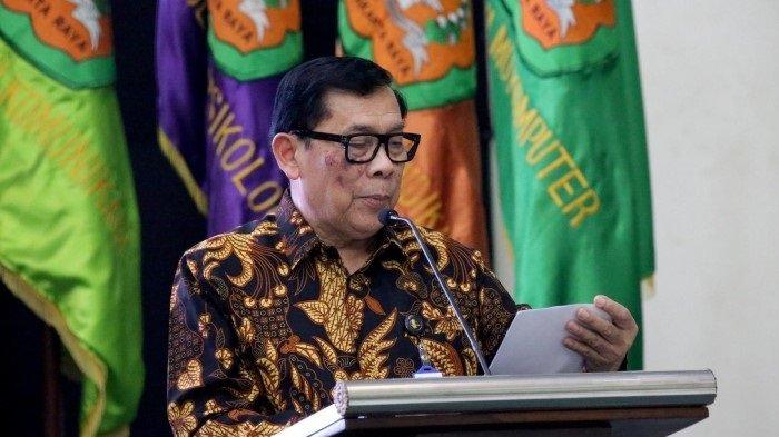 Rektor Universitas Bhayangkara Jakarta Raya, Irjen. Pol. (Purn) Prof Bambang Karsono memberikan sambutan pada seminar nasional bertema “RUU KUHAP dan Arah Baru Sistem Peradilan Pidana di Indonesia” di Auditorium Grha Tanoto, Kampus II Universitas Bhayangkara Jakarta Raya, Jumat (4/7/2025).