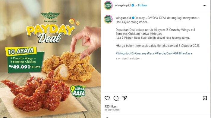 Golden Wingstop Promo Kuliner 1 Oktober, Beli 10 Ayam Wingstop Cuma Rp49 Ribu dan Buy 2 ...