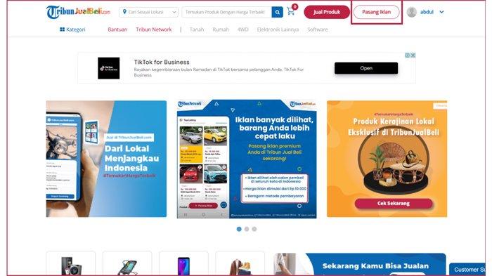 Klik tombol Pasang Iklan untuk memulai memasang iklan di TribunJualBeli