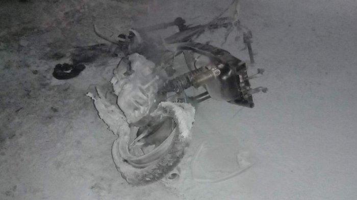 Sepeda motor yang terbakar di sekitar traffict light Air Raya, Tanjungpandan, Kabupaten Belitung, pada Rabu (13/9/2023) malam, menyisakan kerangka.