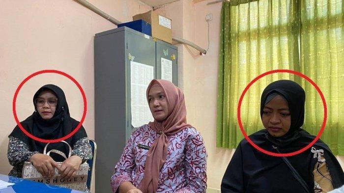 Julian (40) guru PNS yang membully (kiri), Pengawas TK Kota Pangkalpinang Sarni, Penilik Paud Kota Pangkalpinang Sri Hidayati (tengah), Ria (30) guru PPPK yang dibully (kanan)