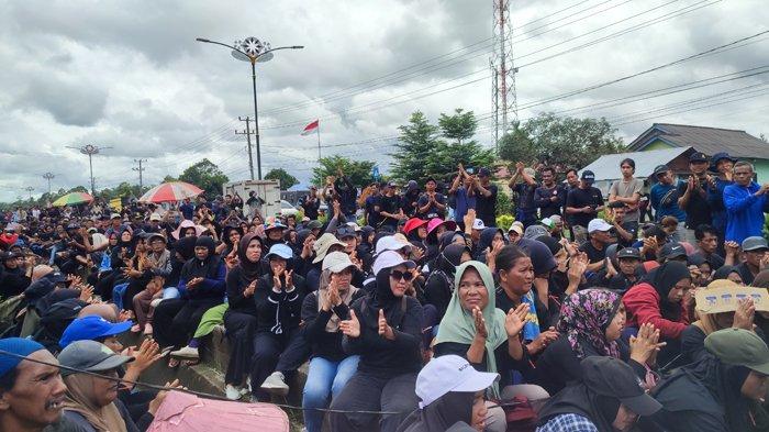 Massa aksi solidaritas yang mengawal proses sidang putusan Martoni cs, terdakwa kasus perusakan dan pembakaran aset PT Foresta, Kamis (18/1/2024).
