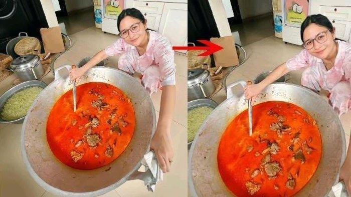 Prilly Latuconsina ketahuan menggunakan gas elpiji 3 Kg saat memasak rendang.