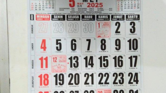 Kalender Mei 2025 Lengkap Tanggal Merah dan Cuti Bersama, 1 Mei Libur