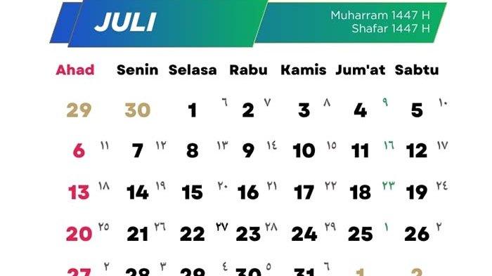 Kalender Juli 2025 Lengkap Libur Awal Bulan, Ada Tanggal Merah Apa Saja