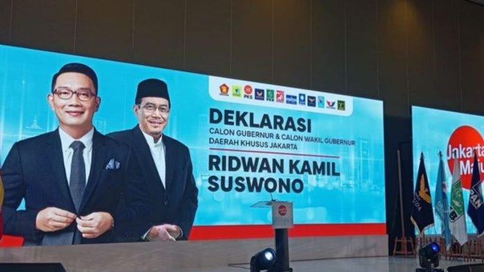 12 partai Koalisi Indonesia Maju atau KIM plus akan mendeklarasikan Ridwan Kami-Suswono pada Senin (1982024) petang.