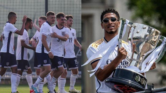 Foto Timnas Inggris (Kiri) dan Jude Bellingham (Kanan). 5 pemain termahal Timnas Inggris di Euro 2024, Jude Bellingham menempati bayaran paling mahal
