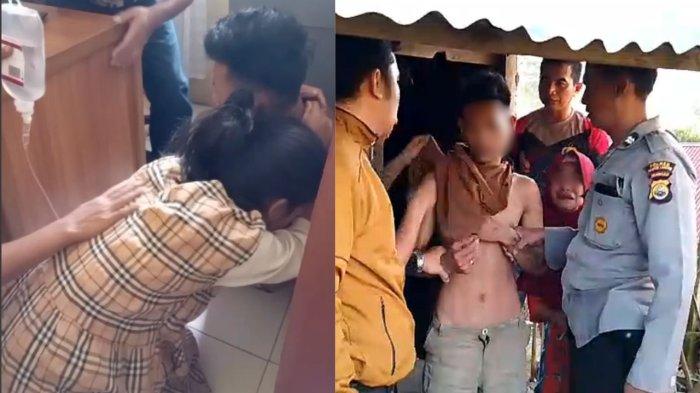 Penangkapan pelaku yang menghamili adik kandung (kanan) dan korban yang memeluk kakak kandungnya (kiri).