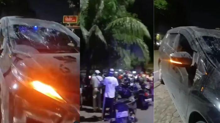 Tangkapan layar video viral mobil Pajeri dipecahkan juru parkir liar karena pengendara tidak mau membayar.