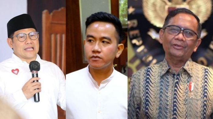 Kolase Cawapres no Urut 1 Muhaimin Iskandar (kiri) Cawapres No Urut 2 Gibran Rakabumi (Tengah) dan Cawapres No urut 3 Mahfud MD (Kanan).