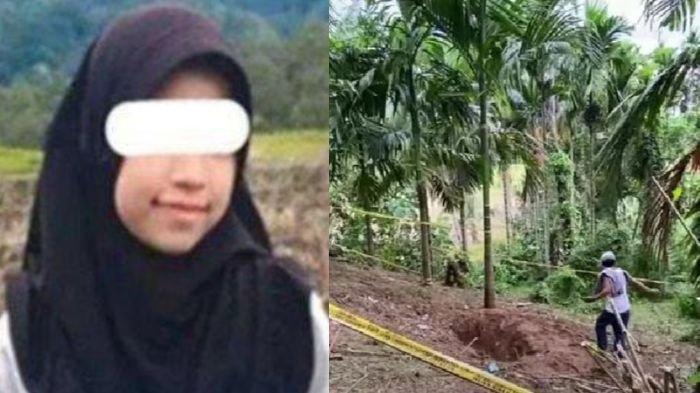 Kolase foto almarhumah Nia Kurnia (kiri) dan lokasi ditemukannya Nia Kurnia yang tewas terkubur.