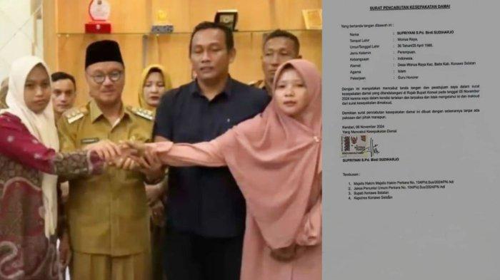 Guru Supriyani bersama dengan Aipda WH dan istri serta Bupati Konawe