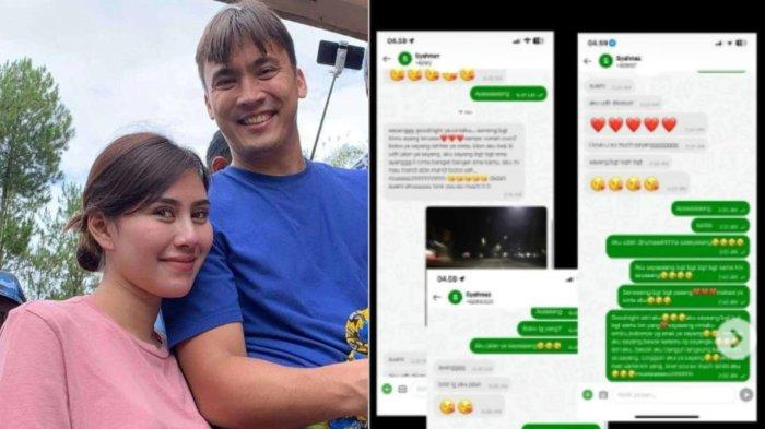 Potret kebersamaan Syahnaz Sadiqah dan Rendy Kjaernett (kiri) tangkapan layar isi chat mesra (kanan). Isi chat mesra Syahnaz Sadiqah dan Rendy Kjaernett dinilai berlebihan, hingga disebut Seperti Anak SD di FB